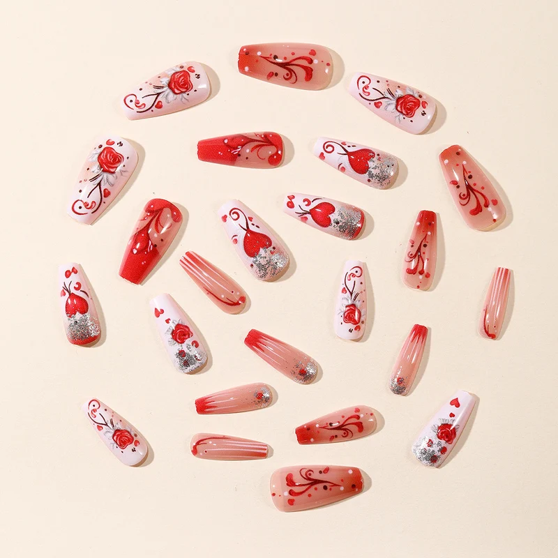 Romantic Heart-Themed Acrylic Nail Art Extensions Stornfield