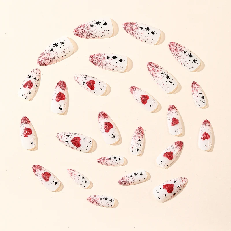 Stiletto Nail Art Extensions with Heart and Glitter Design Stornfield