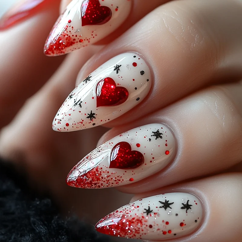 Stiletto Nail Art Extensions with Heart and Glitter Design Stornfield