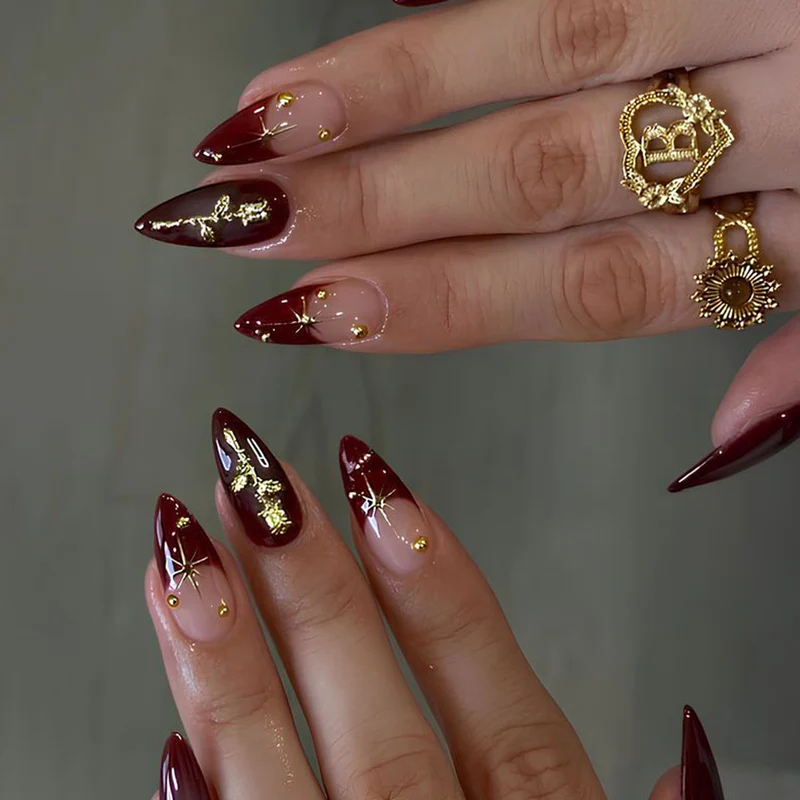 Stiletto Nail Art Extensions with Gold Accents Stornfield