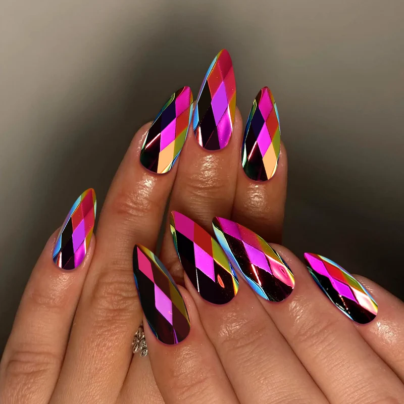 Stiletto Nail Art Extensions with Geometric Prism Design Stornfield