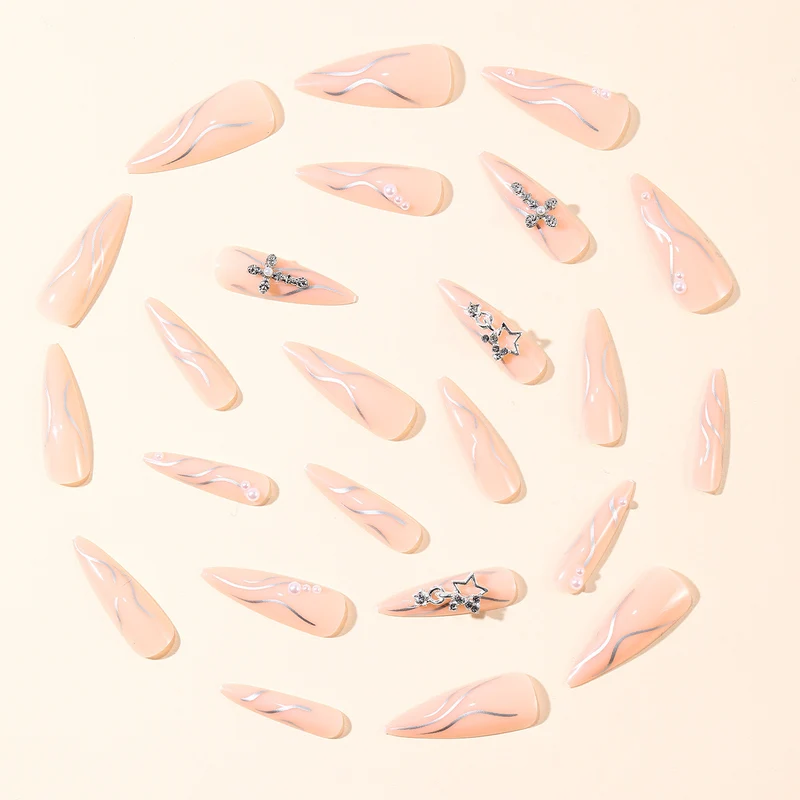Stiletto Acrylic Nail Art Extensions with Decorative Accents Stornfield