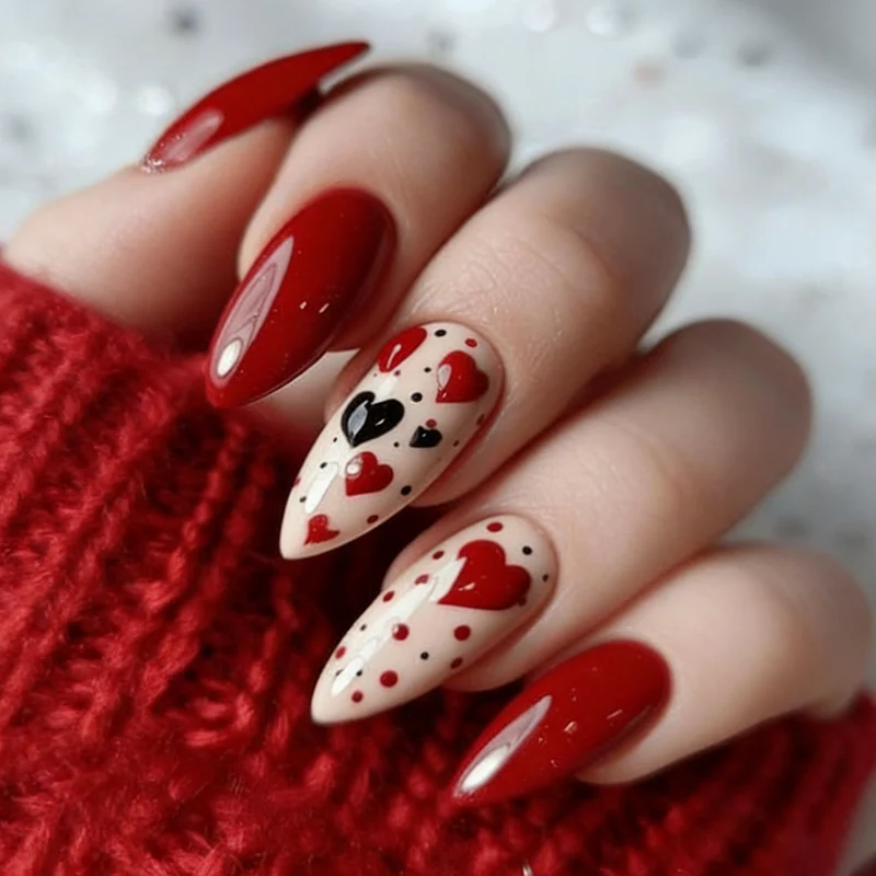 Heart-Themed Stiletto Nail Art Extensions Stornfield