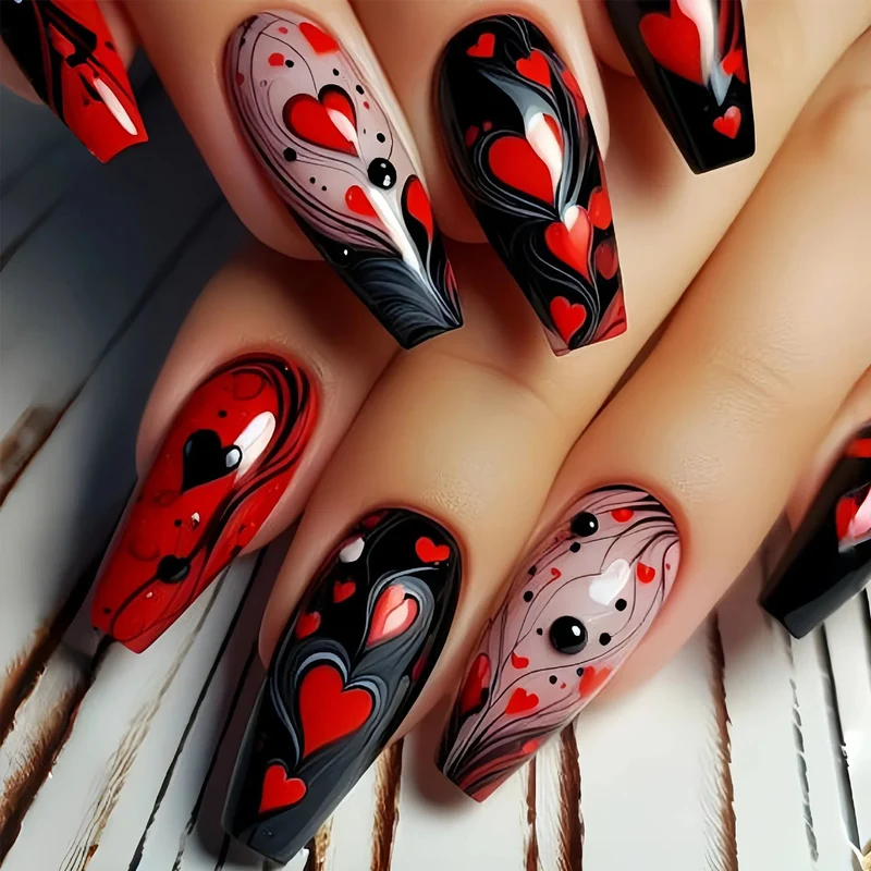 Heart-Patterned 3D Nail Art Extensions Stornfield