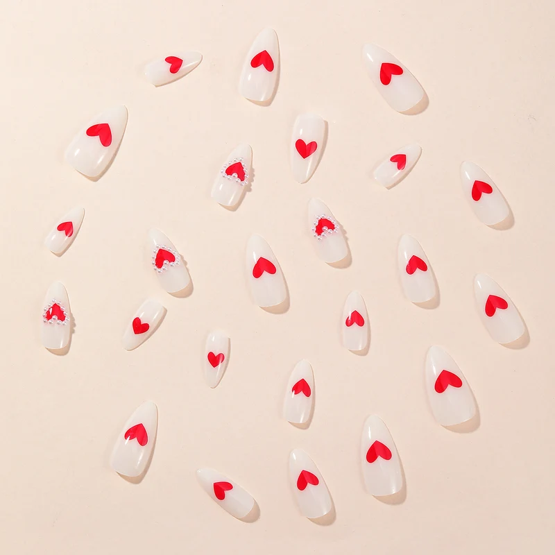 Heart-Accent Stiletto Nail Art Extensions Stornfield