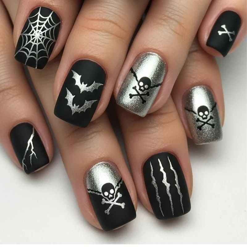 Gothic-Themed Acrylic Nail Art Extensions Stornfield