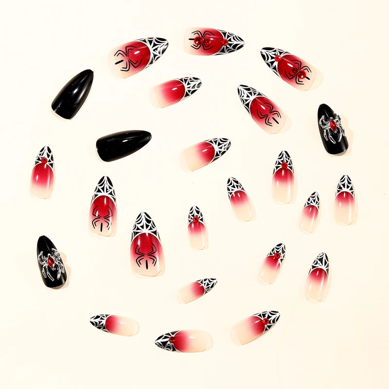 Gothic Spider-Themed Stiletto Nail Art Extensions Stornfield