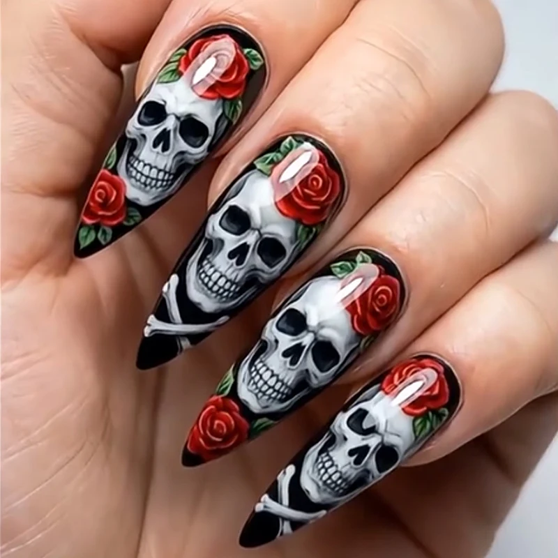 Gothic Skull and Rose Nail Art Set Stornfield