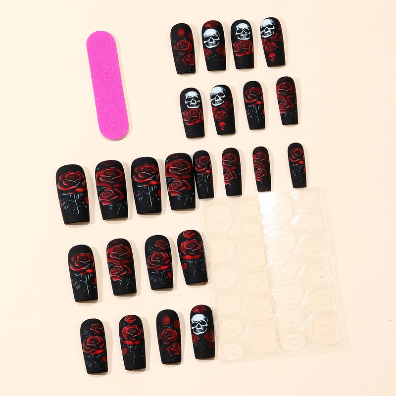 Gothic Skull and Rose Nail Art Extensions Stornfield