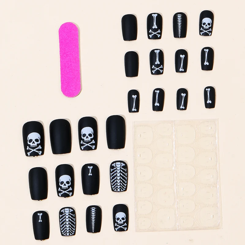 Gothic Skeleton-Themed Nail Art Extensions Stornfield