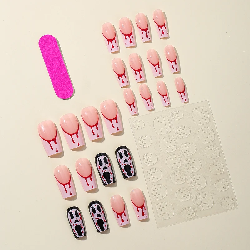 Gothic Blood-Spatter Acrylic Nail Art Extensions Stornfield