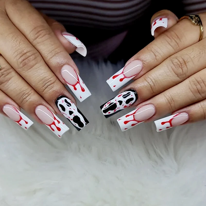 Gothic Blood-Spatter Acrylic Nail Art Extensions Stornfield