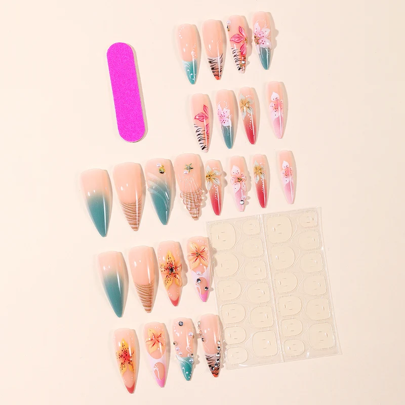 Floral Art Stiletto Nail Extensions Stornfield