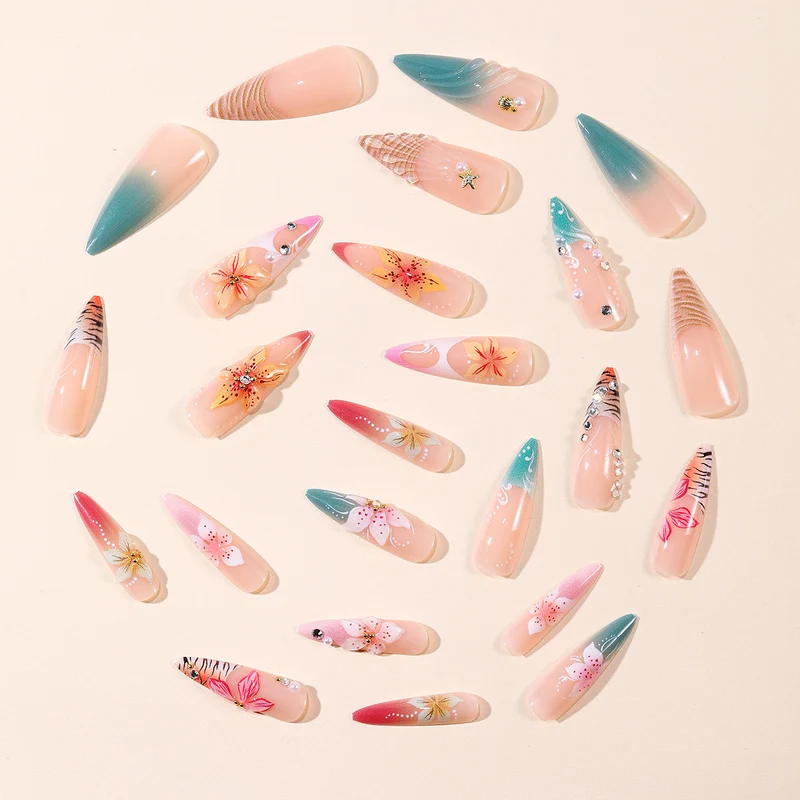 Floral Art Stiletto Nail Extensions Stornfield