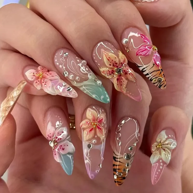 Floral Art Stiletto Nail Extensions Stornfield