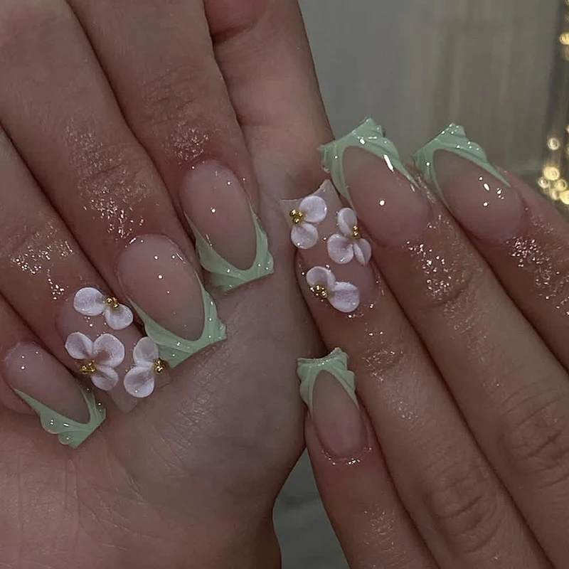 Floral Art Acrylic Nail Extensions Stornfield