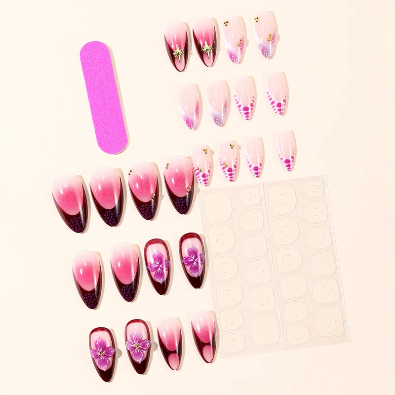 Floral-Accent Stiletto Nail Art Extensions Stornfield
