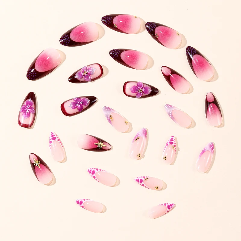 Floral-Accent Stiletto Nail Art Extensions Stornfield