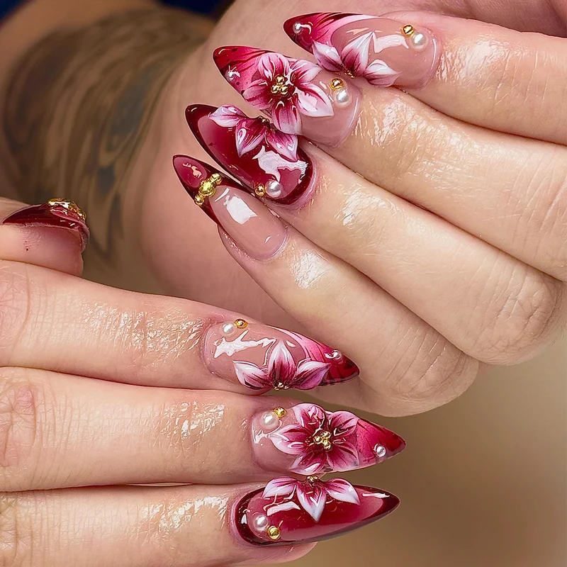 Floral Accent Stiletto Nail Art Extensions Stornfield