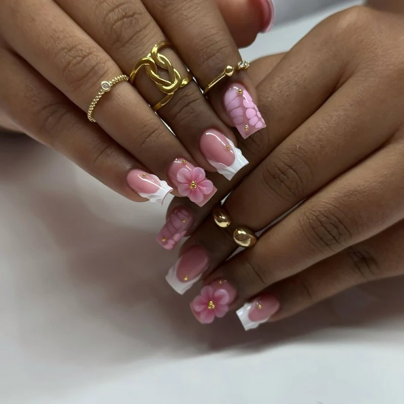 Floral 3D Acrylic Nail Art Extensions Stornfield