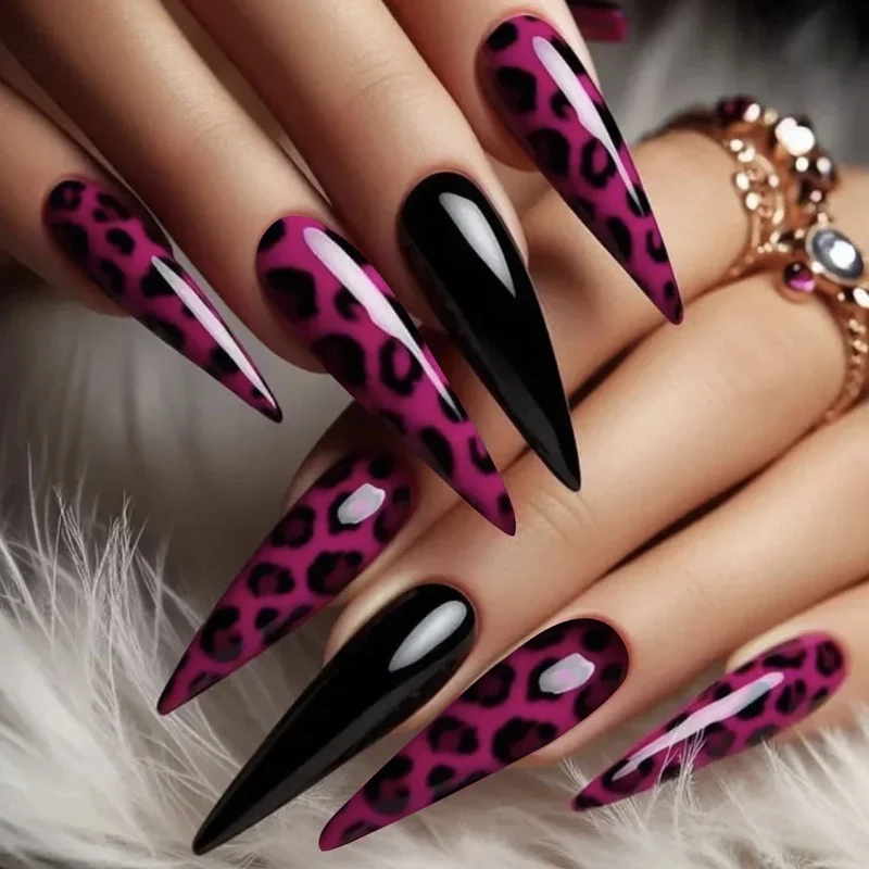 Fierce Leopard Print Stiletto Nail Extensions Stornfield