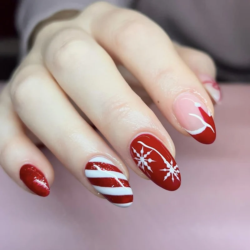 Festive Holiday-Themed Stiletto Nail Art Set Stornfield