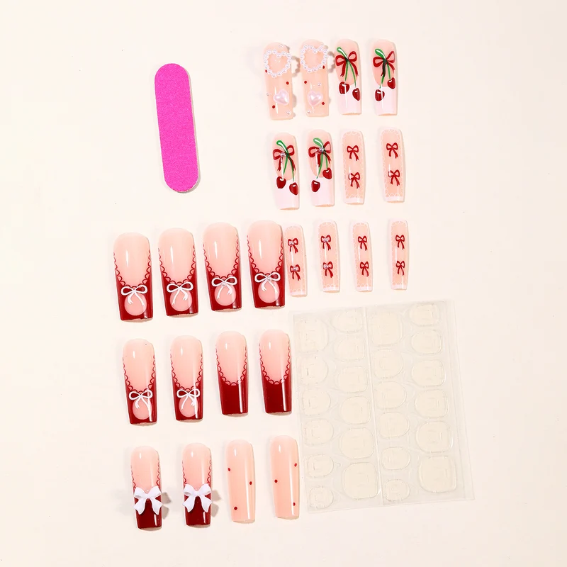 Festive Heart-Accent Acrylic Nail Art Extensions Stornfield