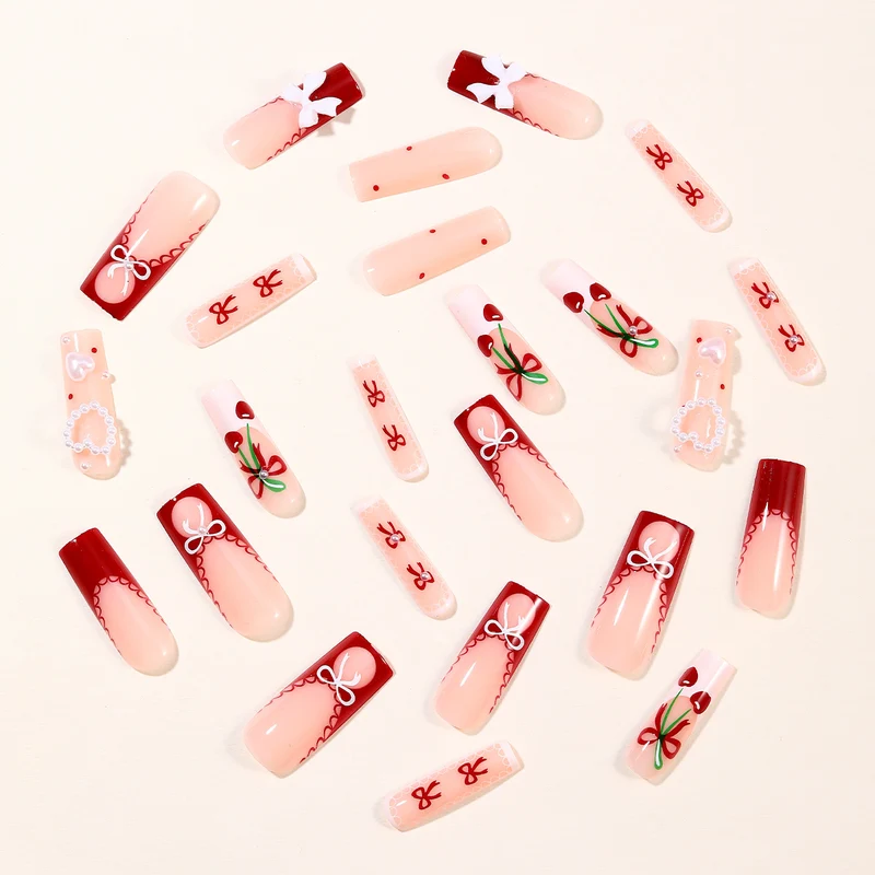 Festive Heart-Accent Acrylic Nail Art Extensions Stornfield