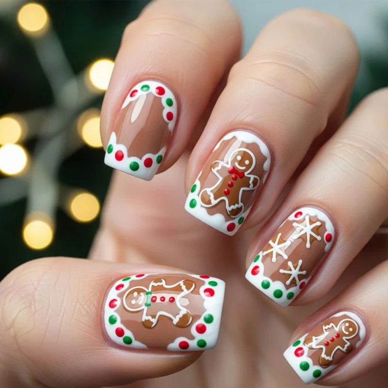 Festive Gingerbread-Themed Nail Art Extensions Stornfield