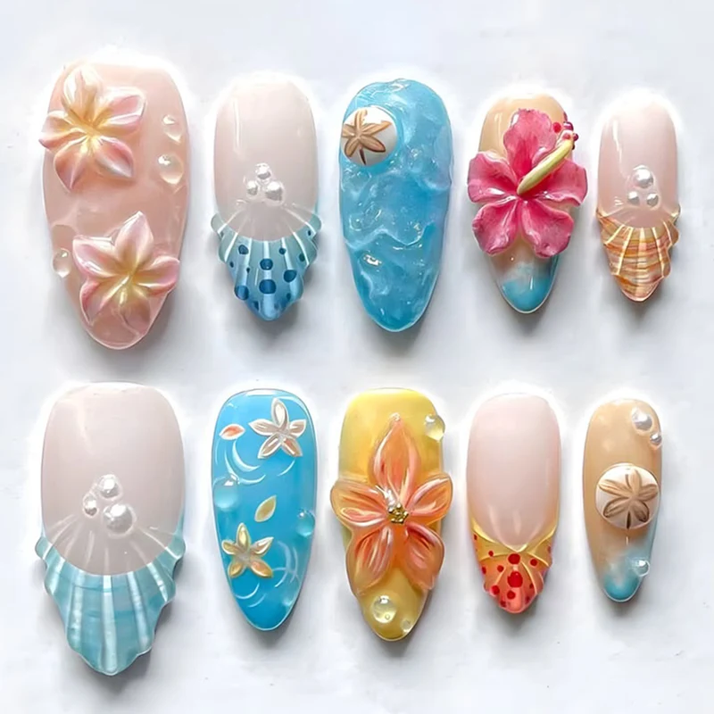Extravagant Coastal Floral Nail Art Extensions Stornfield
