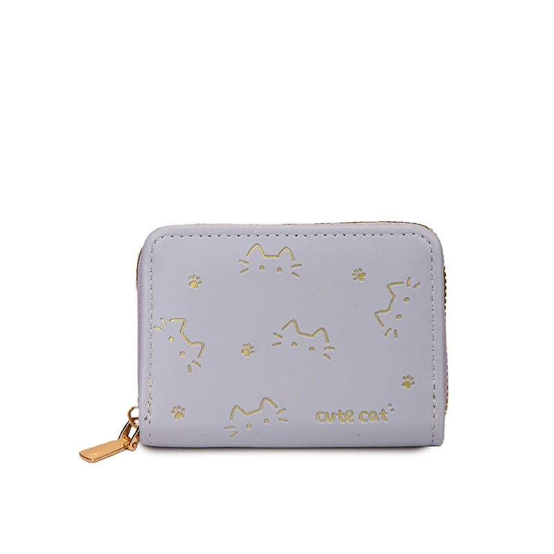 Playful Cat-Themed Compact Zip Wallet