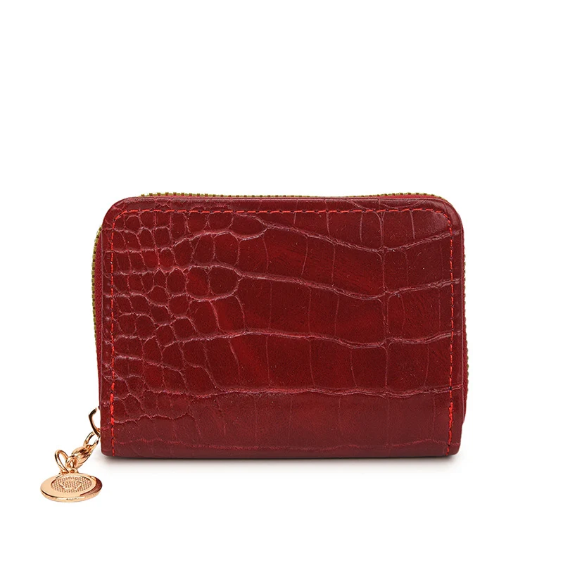Compact Crocodile-Textured Zipper Wallet