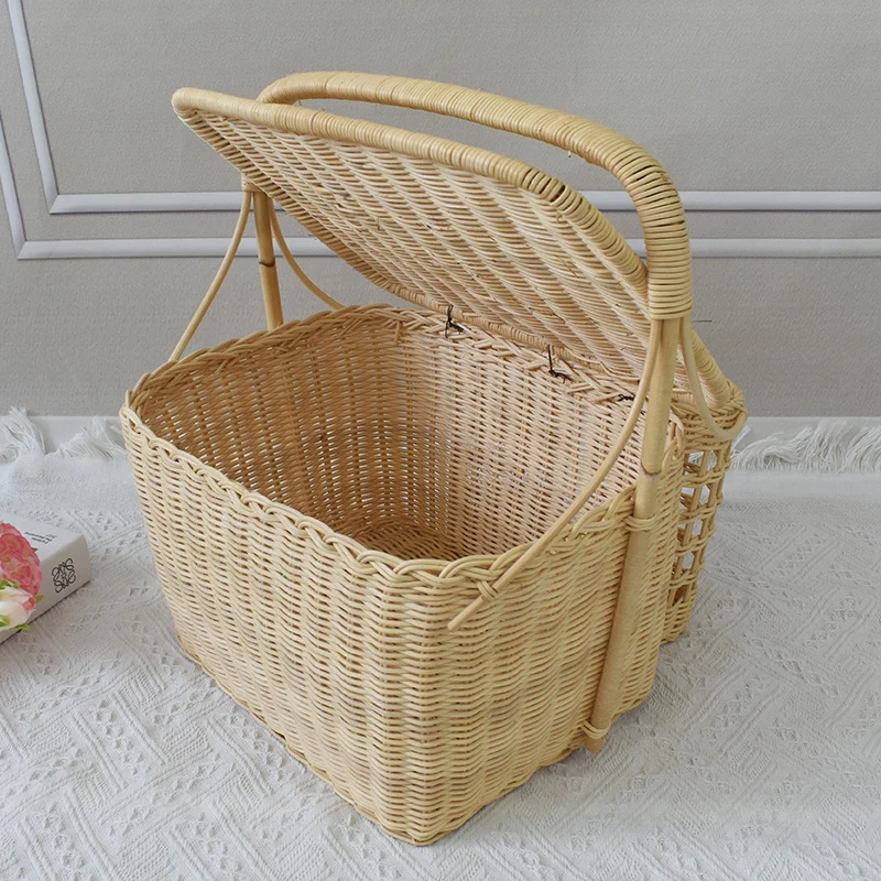 Handcrafted Woven Picnic Basket with Side Drink Holders Stornfield