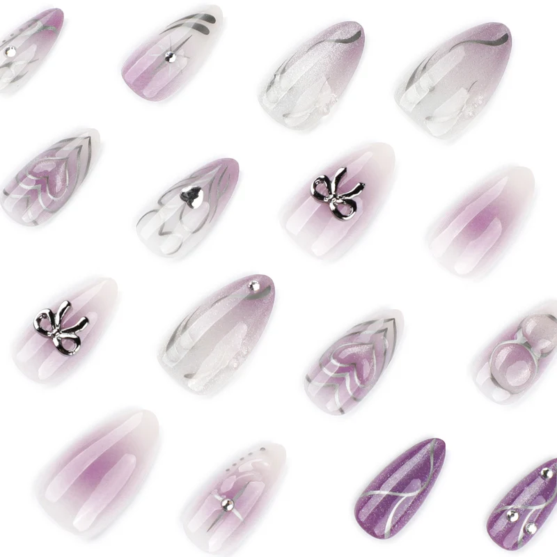 Kunstvolle Nagelkunst mit glänzenden Akzenten und zartem Lila Karnz