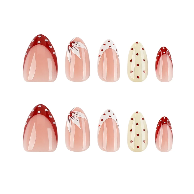 Kunstvolle Nageldesign mit einzigartigen Punkten und Blütenverzierungen Karnz