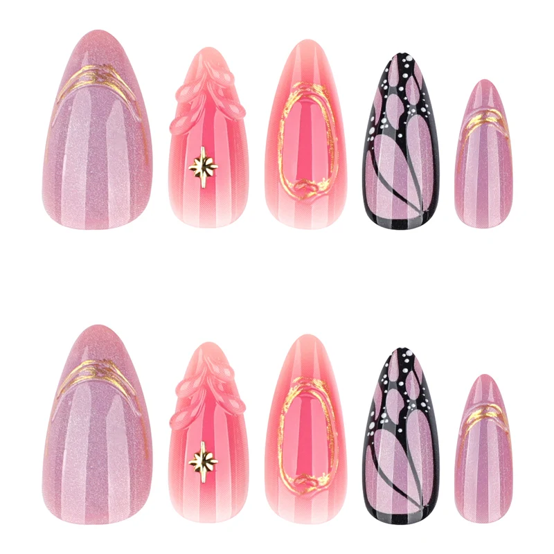 Kunstvolle Nagelkunst mit geometrischen und floralen Motiven Karnz