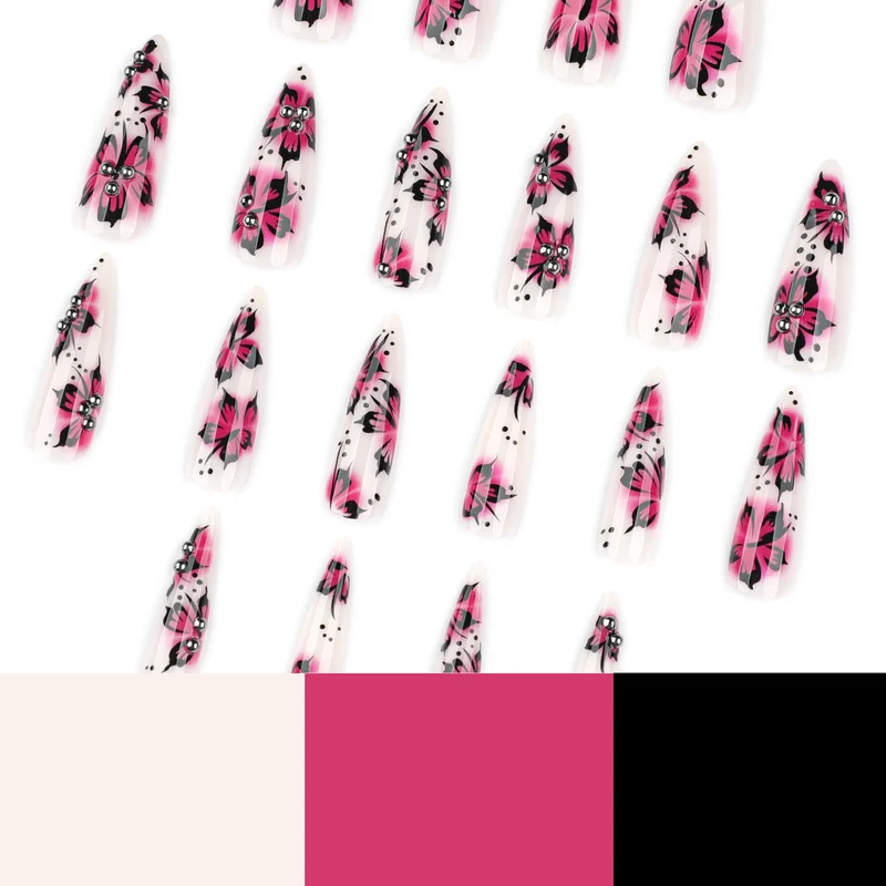 Kunstvolle Nagelkunst mit Blumen-Design und Strass-Akzenten Karnz