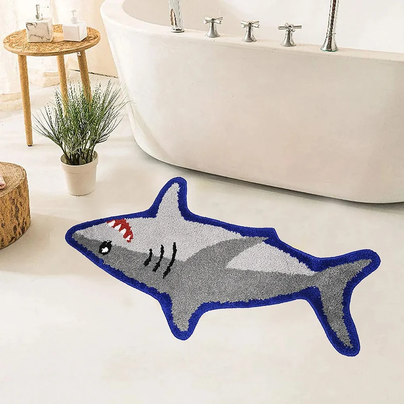 Shark-Shaped Plush Bath Mat
