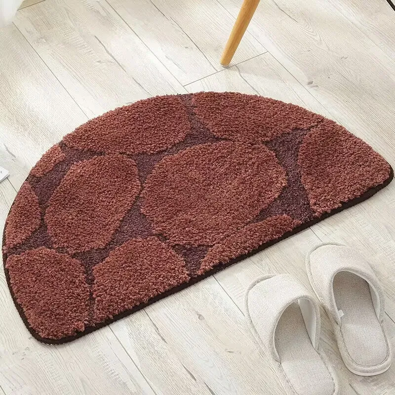 Plush Geometric Half-Circle Bath Mat