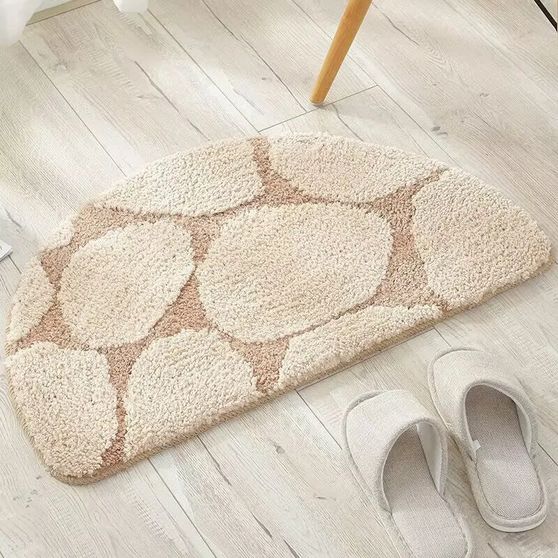 Plush Geometric Half-Circle Bath Mat