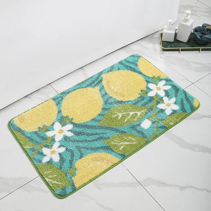 Lemon-Printed Plush Bath Mat
