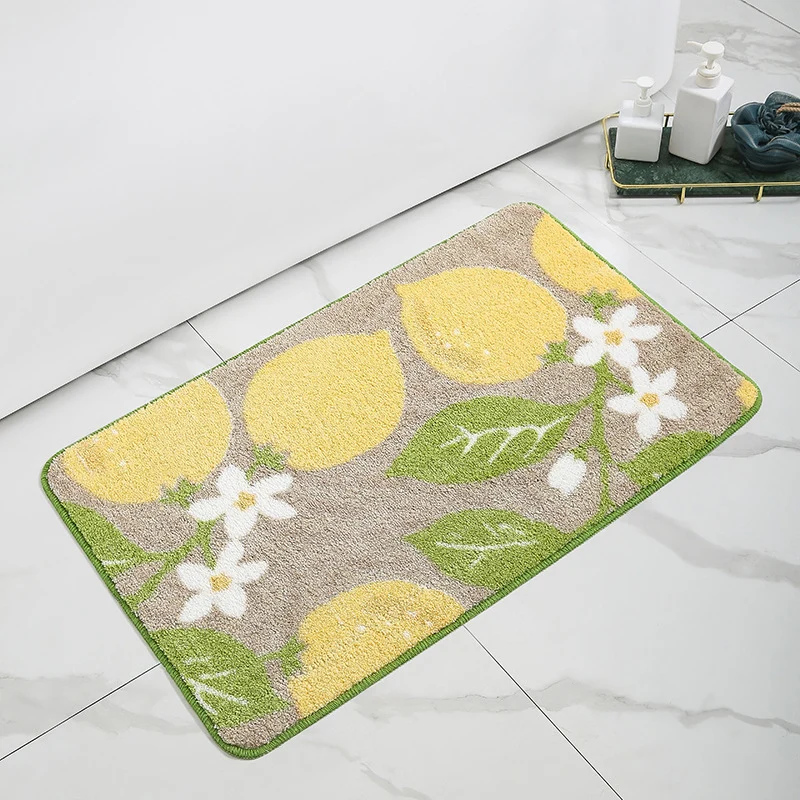 Lemon-Printed Plush Bath Mat