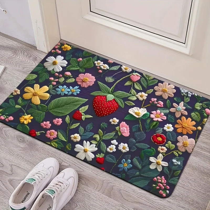 Embroidered Floral Kitchen Mat