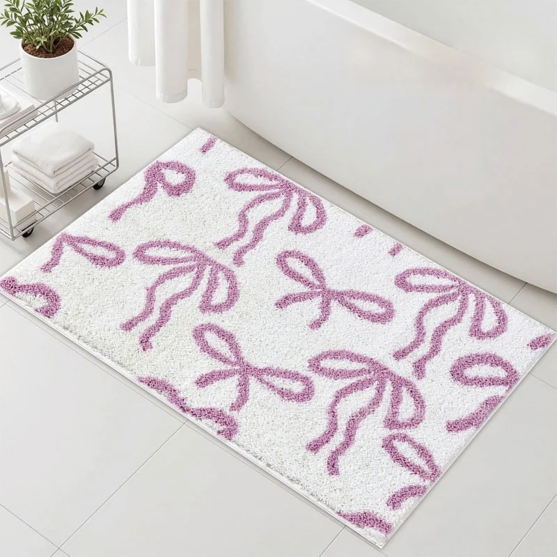Decorative Bow-Themed Bath Mat
