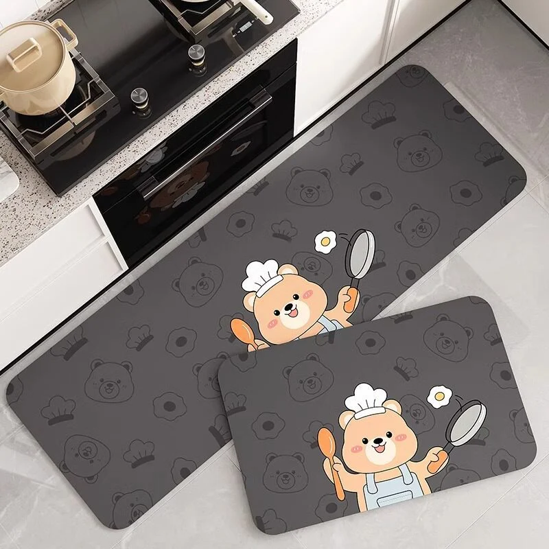 Cartoon Chef-Themed Kitchen Mat Set