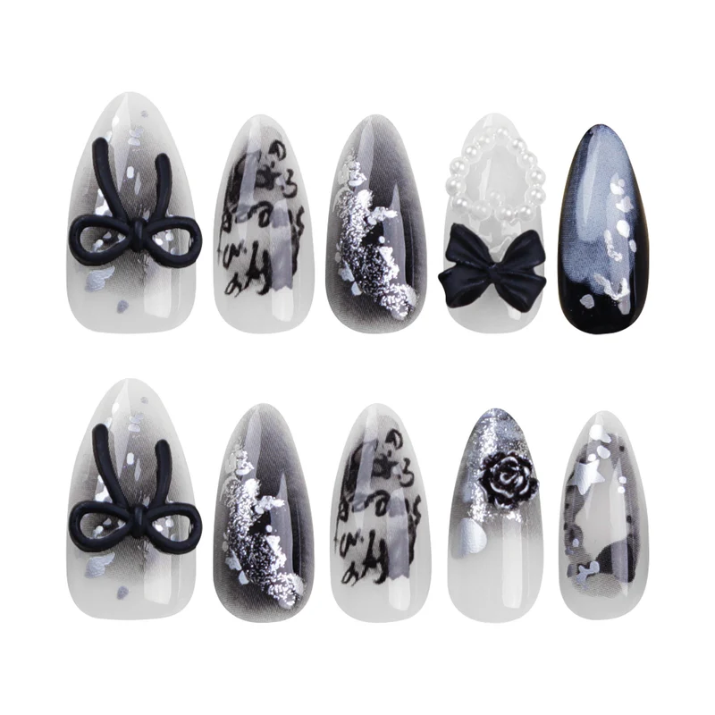 Künstliche Nagelkunst mit einzigartigem Schwarz-Weiß-Design Karnz