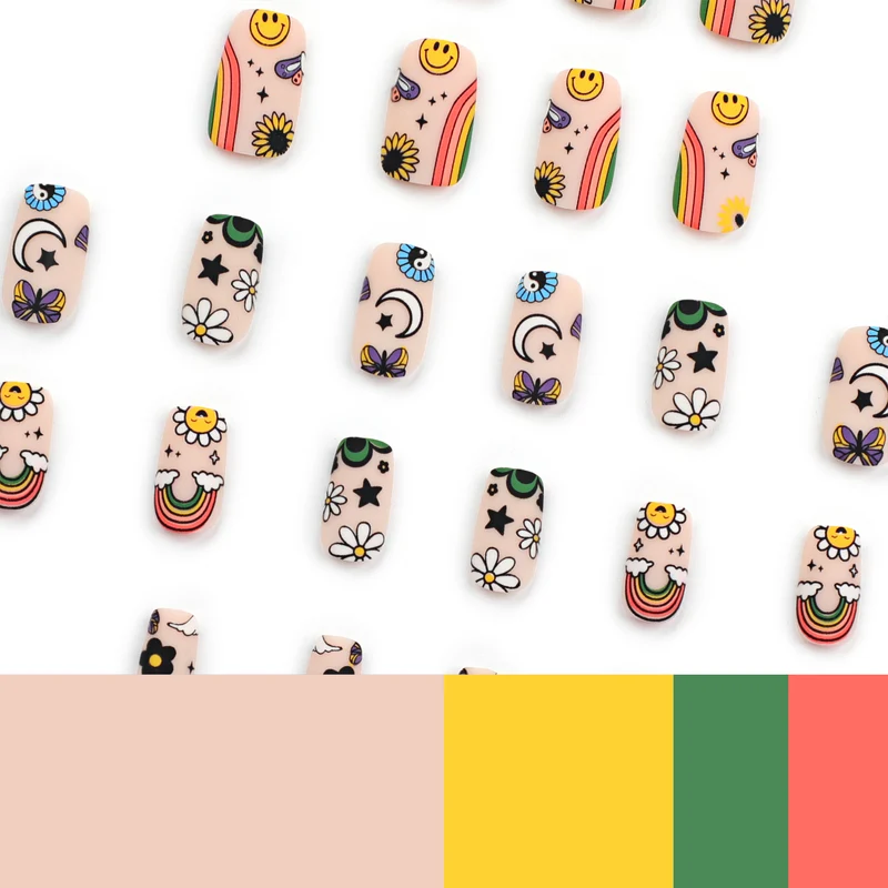 Künstliche Nagelkunst mit bunten Motiven und kreativem Dekor Karnz