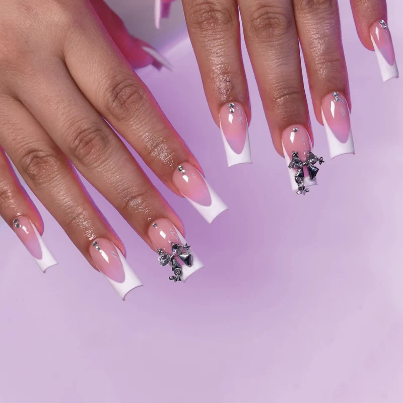 Elegantly Designed French Tip Acrylic Nail Art Stornfield