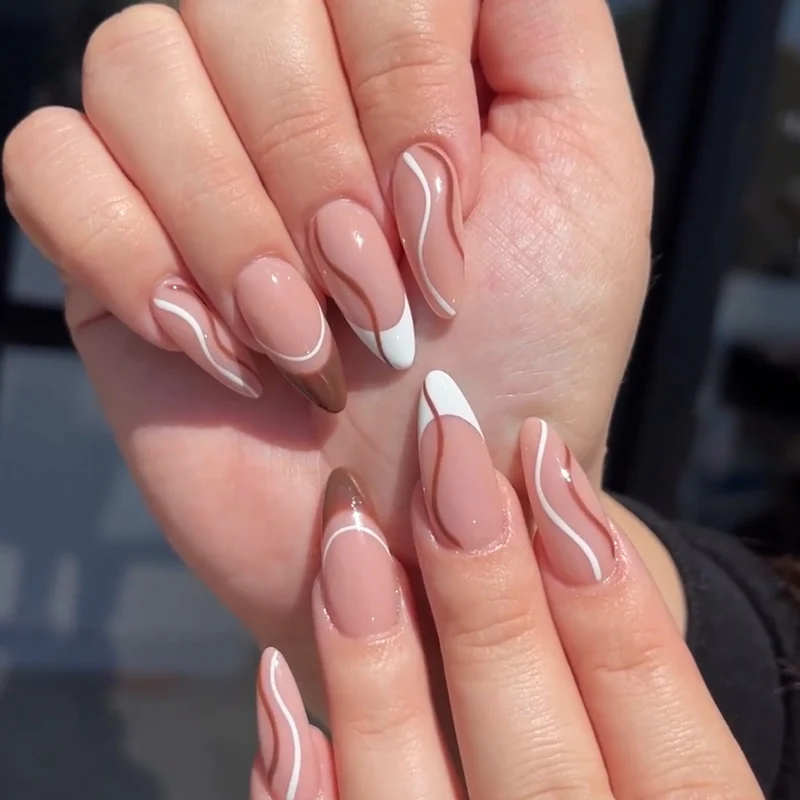 Elegant Wave Design Stiletto Nail Art Extensions Stornfield