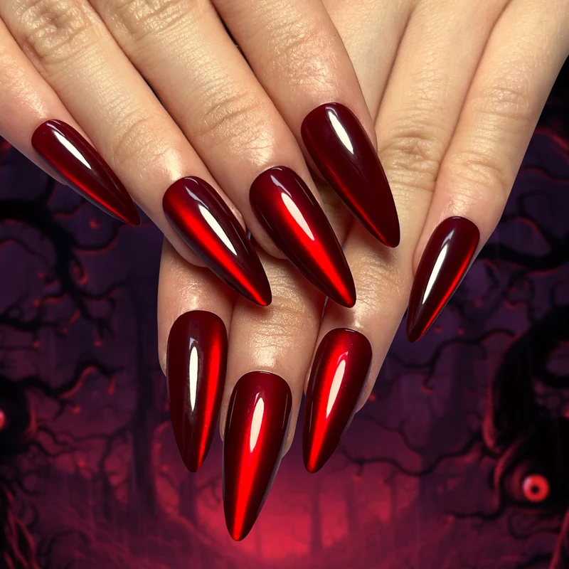 Kreative Stiletto-Nagelkunst mit blutroten Akzenten Karnz